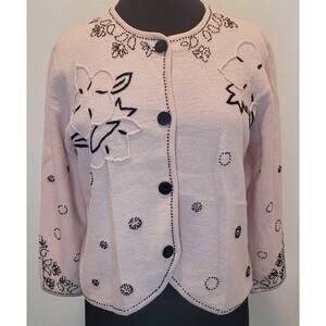 VTG Cottagecore Elegance Blush Pink Boiled Wool Beaded Statement Cardi Jacket L